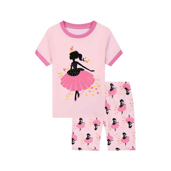 Kiijoy Toddler Girls Pajamas Cartoon Graphic Short Sleeve Top Shorts Sleepwear, Sizes 2-3