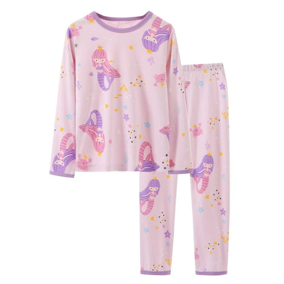 Kiijoy Toddler Girls Pajamas Cartoon Print Long Sleeve T-Shirt Pants Sleepwear, Sizes 2-3
