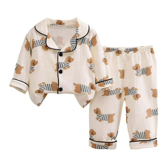 Kiijoy Toddler Girls Pajamas Dog Print Cozy Button Down Shirt Pants Sleepwear, Sizes 2-3