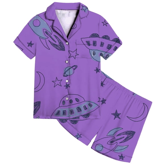 Kiijoy Toddler Girls Pajamas Graphic Short Sleeve Button Top Shorts Loungewear, Sizes 4-5