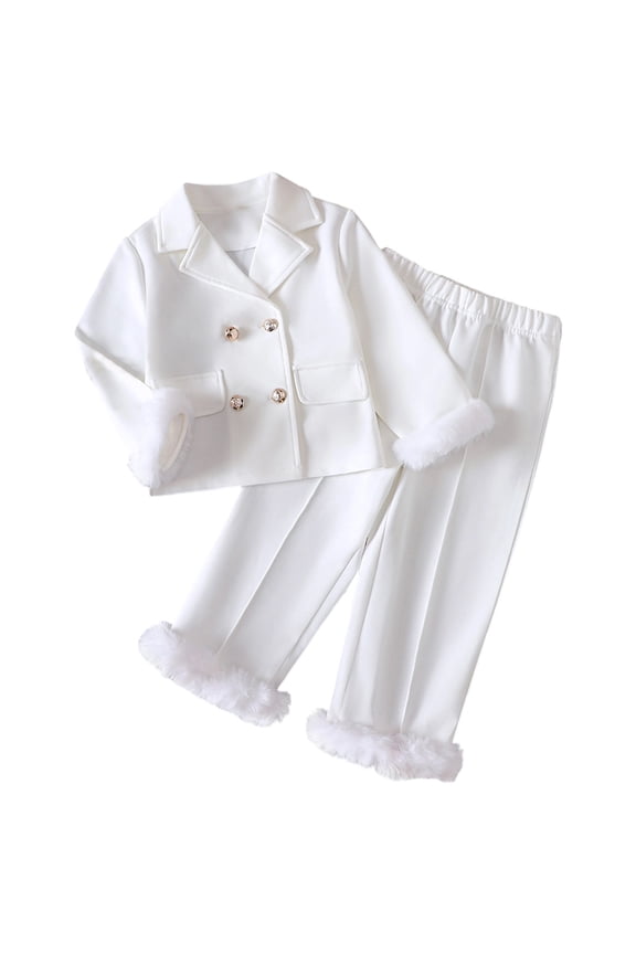 Toddler Girls Pant Suit Solid Color Suit Jacket Blazer Pants Outfits, Sizes 3-4