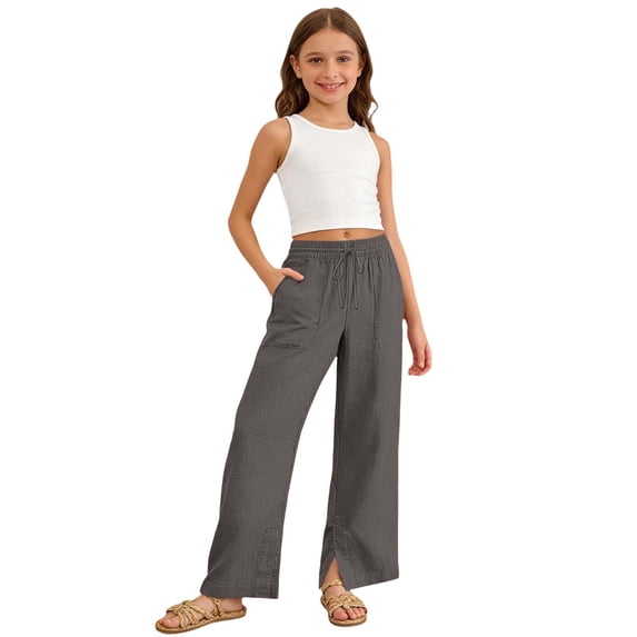 Kiijoy Toddler Girls Pants Lightweight High Rise Straight Leg Side Slit Pants, Sizes 4-5T
