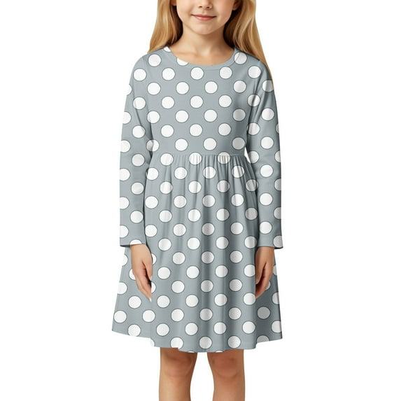 Kiijoy Toddler Girls Polka Dots Print Long Sleeve Dress Casual Crew Neck T-Shirt Dress, Sizes 3-11