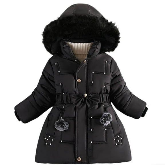Kiijoy Toddler Girls Puffer Parka Coat Winter Warm Trim Hooded Jacket, Sizes 3-4