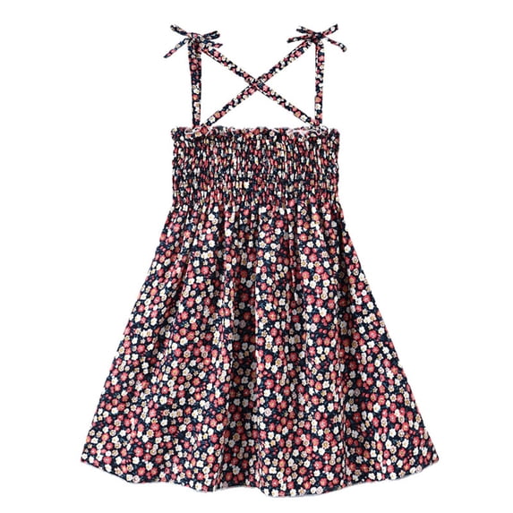 Kiijoy Toddler Girls Ruched Tie-Shoulder Floral Dress Summer Beach Sundress, Sizes 1-6