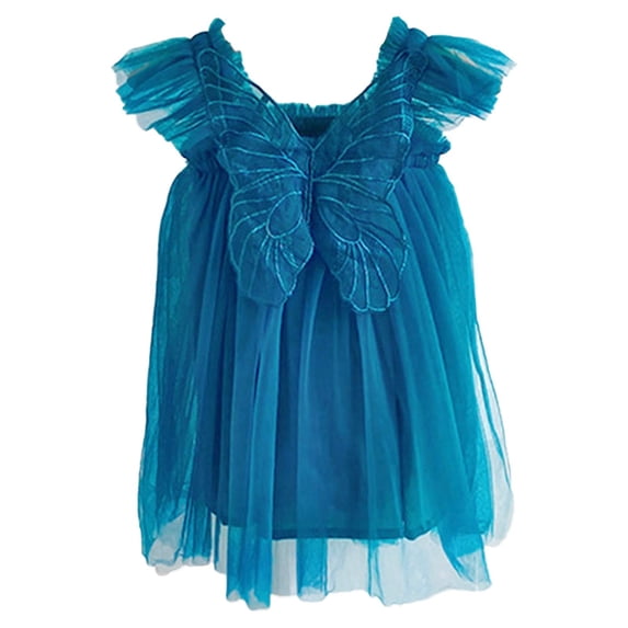 Kiijoy Toddler Girls Ruffle Sleeveless Tulle Dress Butterfly Wings Princess Tutu Dress