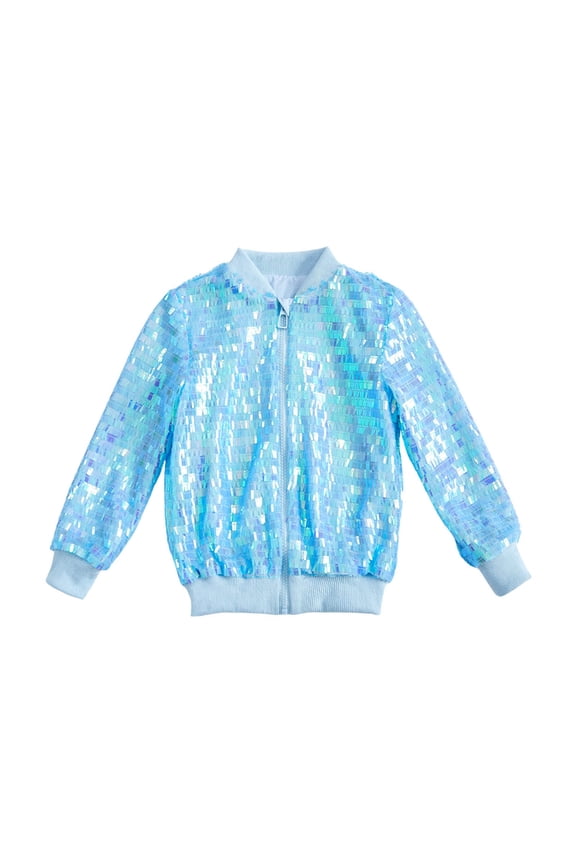Toddler Girls Sequin Jacket Shiny Fashion Zip Up Bomber Jacket Sweatshirt, Sizes 2-4