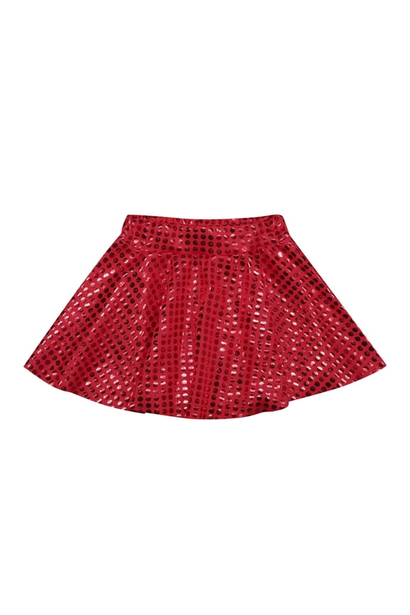 Toddler Girls Shiny Dance Disco A Line Skirt Flared Stage Performance Skirt, Sizes 4-5