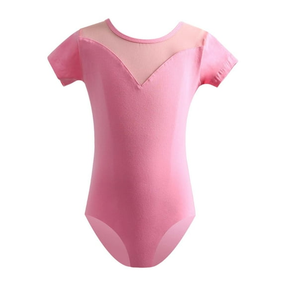 Kiijoy Toddler Girls Short Sleeve Ballet Dance Leotard Solid Color Bodysuit Romper, Sizes 1-15