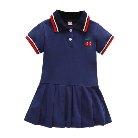 Kiijoy Toddler Girls Short Sleeve Polo Dress Casual School Cotton A Line Dresses, Navy