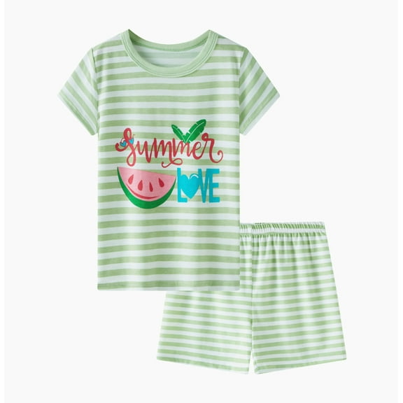 Kiijoy Toddler Girls Short Sleeve T-Shirt Shorts Pajamas Sleepwear 2Pcs Outfits PJ's, Sizes 3-4
