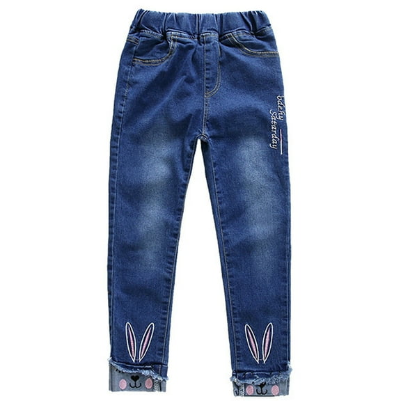 Kiijoy Toddler Girls Skinny Fit Rabbit Embroidery Jeans Stretch Denim Pants, Sizes 2-3