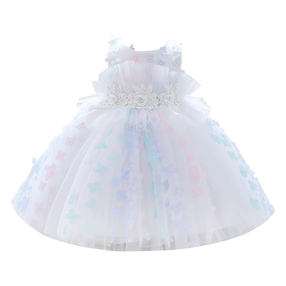 Kiijoy Toddler Girls Sleeveless Lace Mesh Dress Wedding Pageant Party Dress, Sizes 4-5