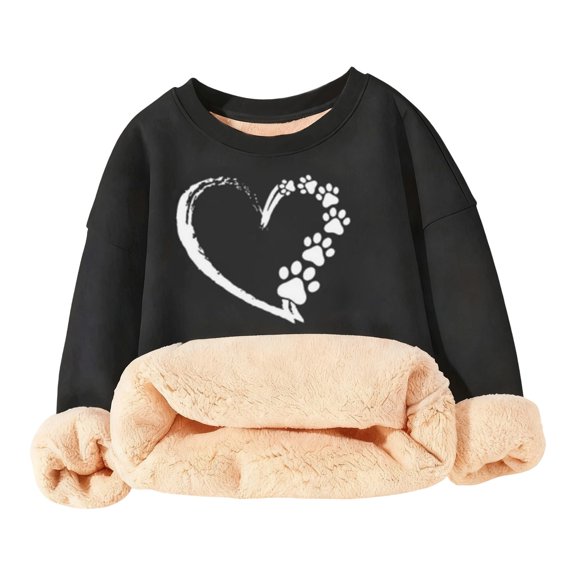 Kiijoy Toddler Girls Soft Fleece Sherpa Lined Sweatshirt Casual Cozy Crewneck Pullover Top