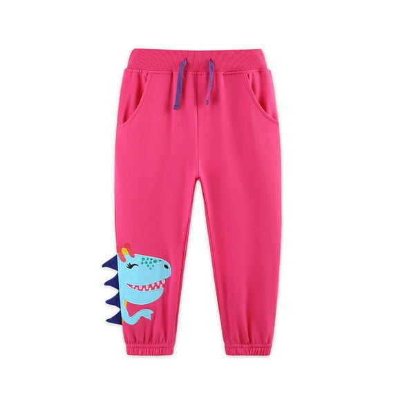 Kiijoy Toddler Girls Sports Sweatpants Dinosaur Embroidery Patch Jogger Pants, Sizes 4-5