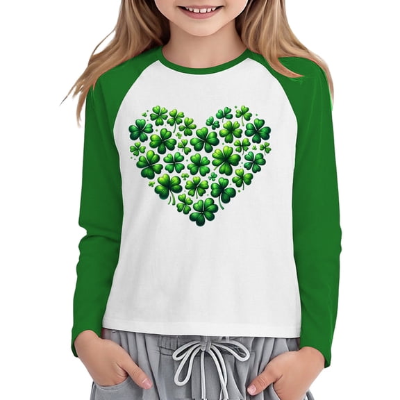 Kiijoy Toddler Girls St. Patrick's Day T-Shirt Long Sleeve Crewneck T Shirt, Sizes 3-4