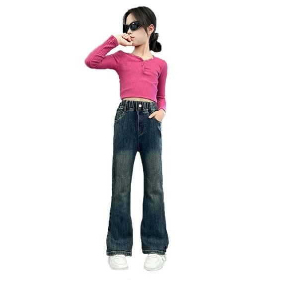 Kiijoy Toddler Girls Straight Leg Denim Pants Kids High Waisted Pull On Jeans, Sizes 4-5