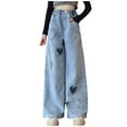 thumbnail image 1 of Kiijoy Toddler Girls Straight Leg Jeans Heart Patches Fashion Demin Pants, Sizes 4-5, 1 of 8