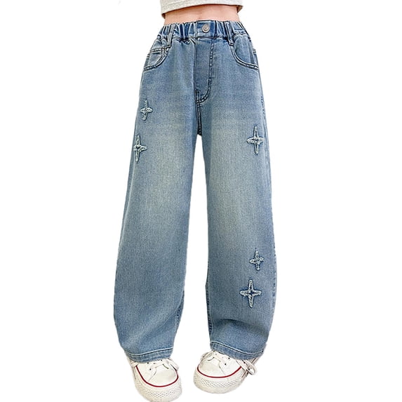 Kiijoy Toddler Girls Stretch Denim Pants High Waisted Straight Pull-On Jeans, Sizes 4-5