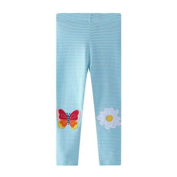 Kiijoy Toddler Girls Striped Cartoon Print Leggings Casual Cute Pull On Pants, Sizes 2-3