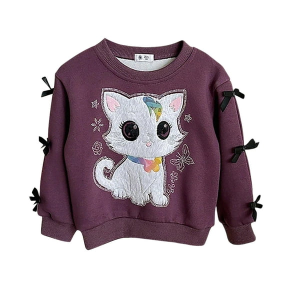 Kiijoy Toddler Girls Sweatshirt Cartoon Cat Print Long Sleeve Pullover Top, Sizes 2-3