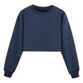 thumbnail image 1 of Kiijoy Toddler Girls Sweatshirt Kids Casual Solid Crewneck Long Sleeve Pullover Top, Navy, 4-5 Years, 1 of 4