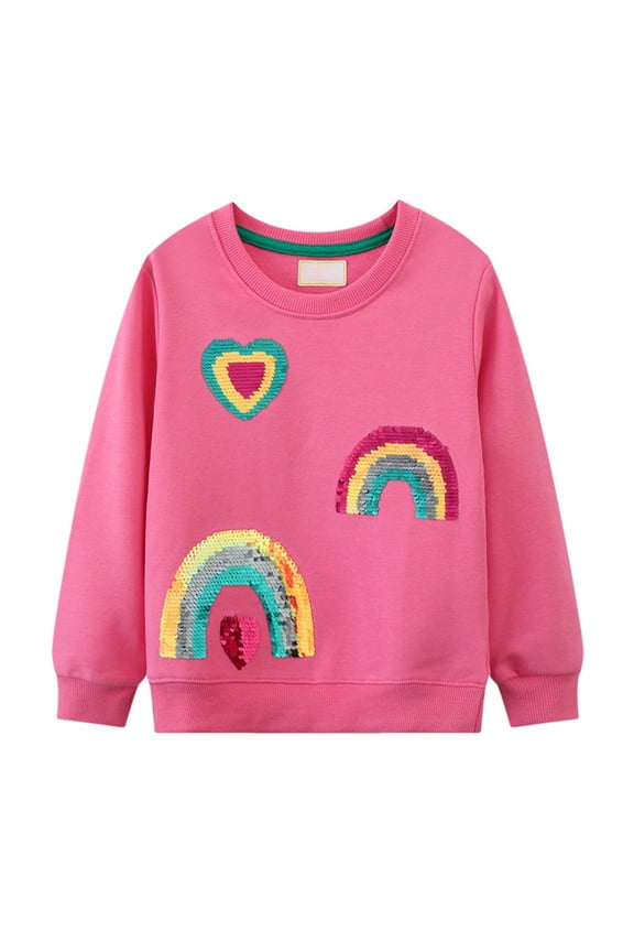Toddler Girls Sweatshirt Rainbow Sequins Long Sleeved Pullover Top, Sizes 3-4