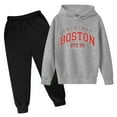 thumbnail image 1 of Kiijoy Toddler Girls Sweatsuit Boston Print Casual Hoodie Joggers Set Kids Sports Outfits, 1 of 2