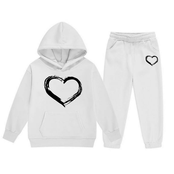 Kiijoy Toddler Girls Sweatsuit Heart Print Hoodie Pullover Sweatpants Outfits, Sizes 3-4T