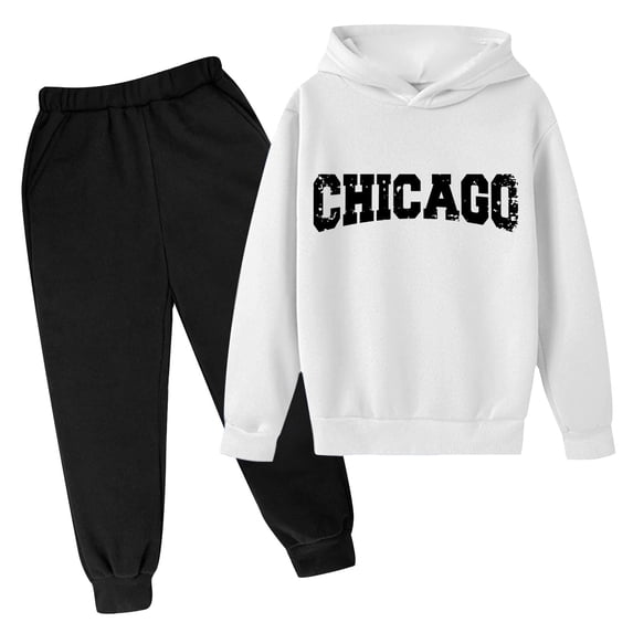 Kiijoy Toddler Girls Sweatsuits Chicago Print Hoodie Sweatpants Outfits Set, Sizes 4-5
