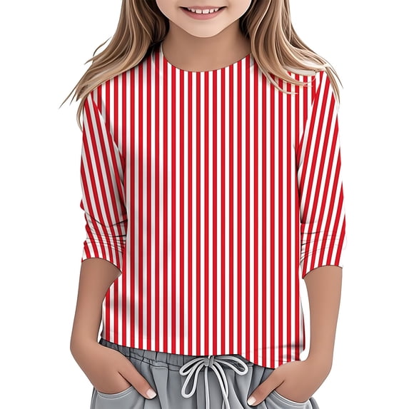 Kiijoy Toddler Girls T Shirt 3/4 Sleeve Striped T-Shirt Kids Crew Neck Tshirt, Sizes 3-4