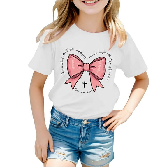 Kiijoy Toddler Girls T Shirt Bow Print Short Sleeve Cotton T-Shirt Summer Casual Tee Shirt