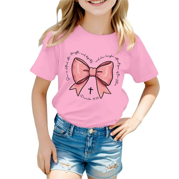 Kiijoy Toddler Girls T Shirt Bow Print Short Sleeve Cotton T-Shirt Summer Casual Tee Shirt