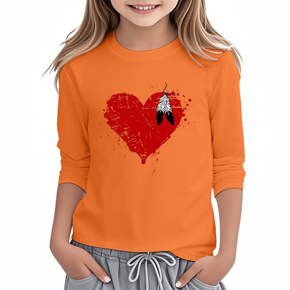 Kiijoy Toddler Girls T-Shirt Orange Graphic Soft 3/4 Sleeve Crew Neck T Shirt, Sizes 2-3