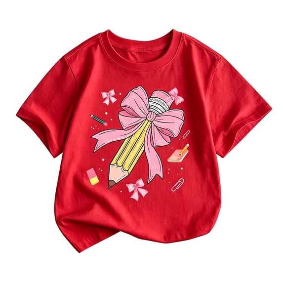 Kiijoy Toddler Girls T-Shirt Pencil Graphic Cute T Shirt Kids Short Sleeve Top, Red, Sizes 2-3