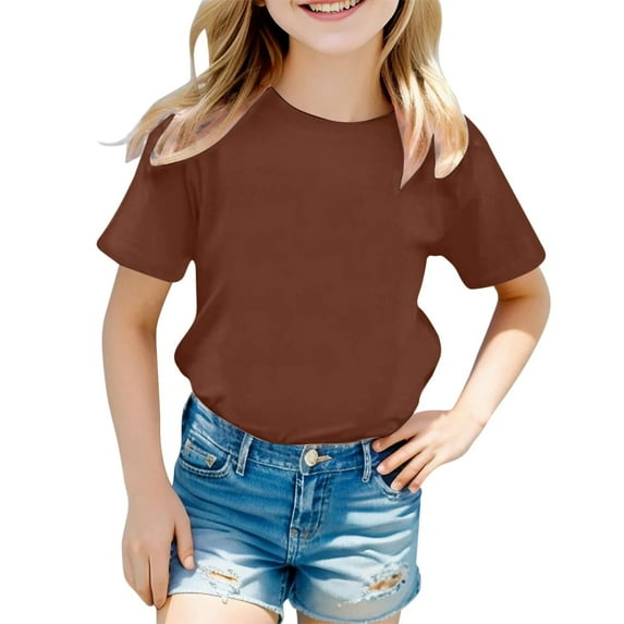 Kiijoy Toddler Girls T-Shirt Solid Basic Short Sleeve T Shirt Unisex Tee Top, Sizes 1-2