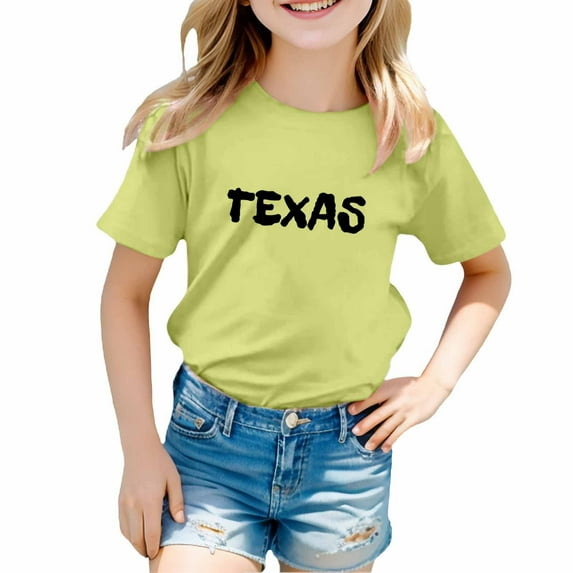Kiijoy Toddler Girls Texas City T-Shirt Short Sleeve Casual Cotton T Shirt, Sizes 3-4
