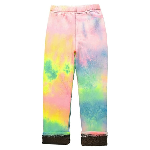 Kiijoy Toddler Girls Tie Dyed Fleece Leggings Slim Fit Stretch Pants Trousers, Sizes 4-5