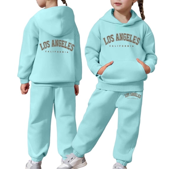 Kiijoy Toddler Girls Tracksuit Los Angeles Print Hoodie Sweatpants Sweatsuit, Sizes 3-4T