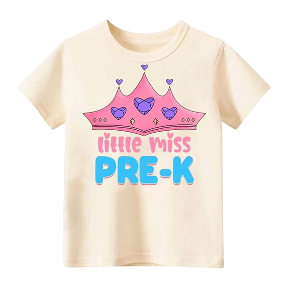 Kiijoy Toddler Girls Tshirt Cute Graphic Tee Short Sleeve Round Neck T Shirt, Beige, Sizes 2-3