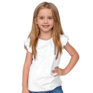 Kiijoy Toddler Girls Tshirt Solid Flutter Sleeve Crewneck T-Shirt Kids Casual Summer T Shirt