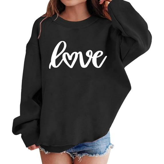 Kiijoy Toddler Girls Valentine's Day Sweatshirt Letter Print Crewneck Pullover, Sizes 3-4