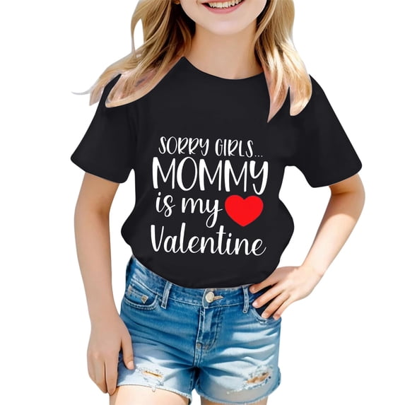 Kiijoy Toddler Girls Valentine's Day T Shirt Letter Print Short Sleeve T-Shirt, Sizes 3-4