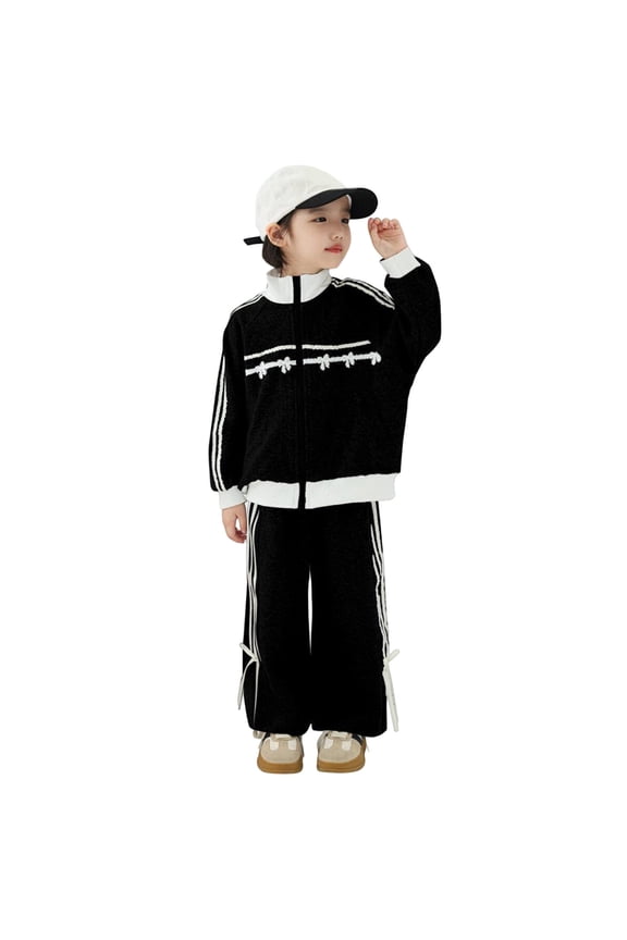 Toddler Girls Varsity Outfits Zip Up Baseball Jacket Pants Tracksuit, Sizes 3-4T