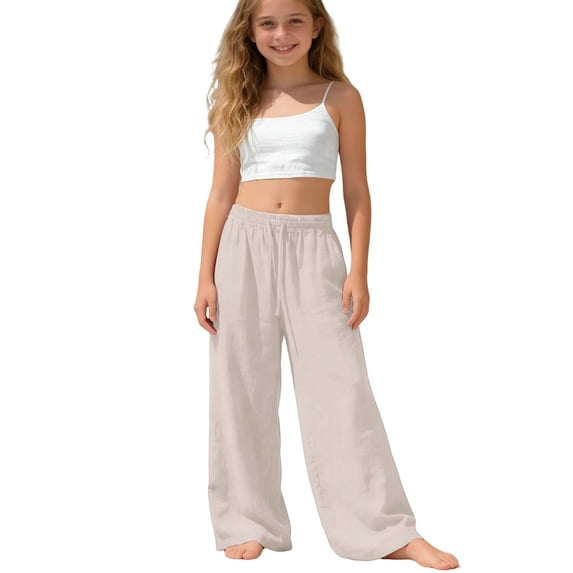 Kiijoy Toddler Girls Wide Leg Pants Casual Elastic Waist Straight Leg Palazzo Pants, Sizes 4-5T