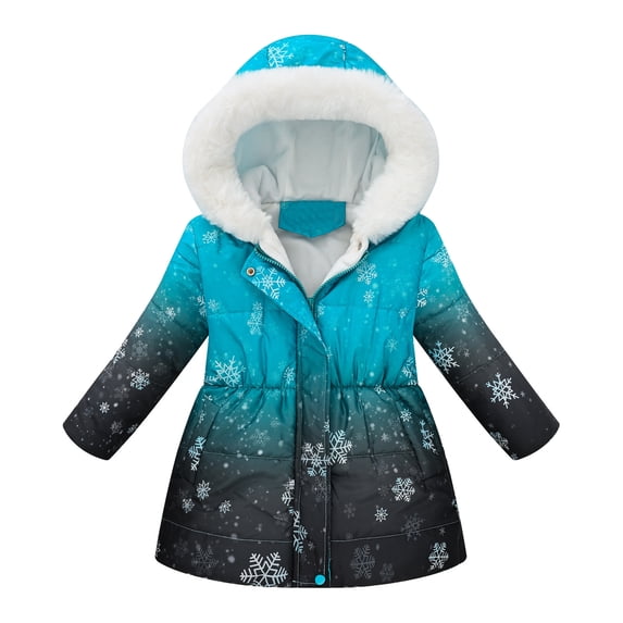Kiijoy Toddler Girls Winter Coat Hooded Jacket Thicken Windproof Zipper Outerwear, Black, 2-3 Years