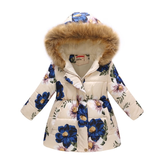 Kiijoy Toddler Girls Winter Jacket Warm Hooded Parka Coat Overcoat Outerwear, Beige, 2-3 Years