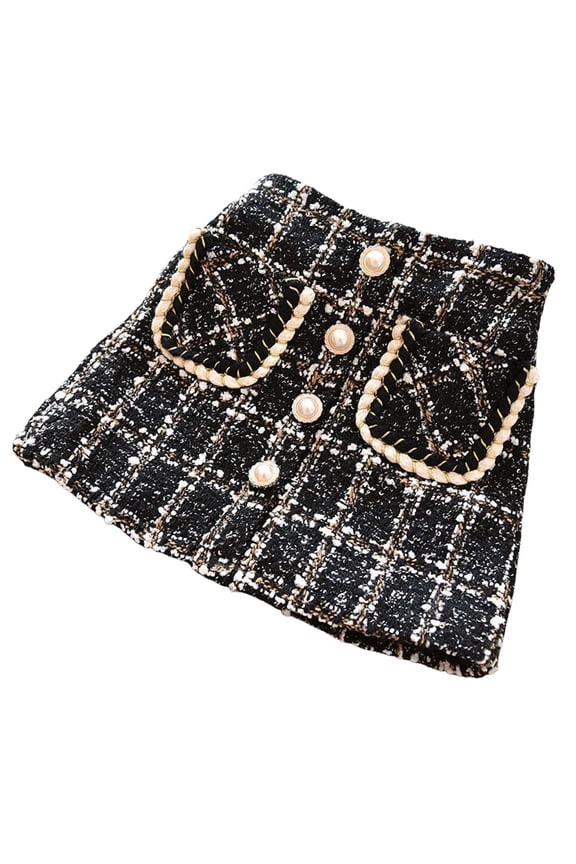 Toddler Girls Winter Plaid Skirt Fleece Lined Thickened Elegant Party A Line Skirt