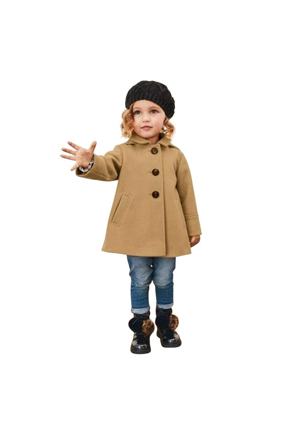 Toddler Girls Wool Blend Coat Fall Winter Windproof Jacket Outerwear, Sizes 3-4