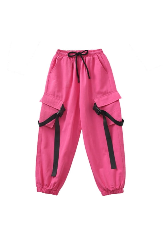 Tollder Girls Baggy Cargo Pants Straps Hip Hop Dance Streetwear Pants, Sizes 2-3